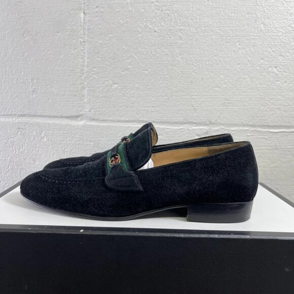 Vintage GUCCI GG Horsebit Web Loafers Black Suede Slip On Women's Size 7 B - Picture 4 of 12